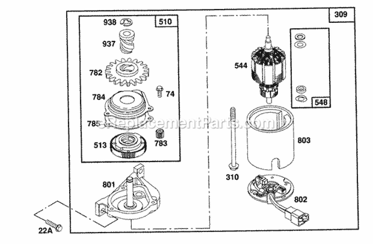 Electric Starter Diagram and Parts List for 123882-3420-01  Briggs and Stratton Engine